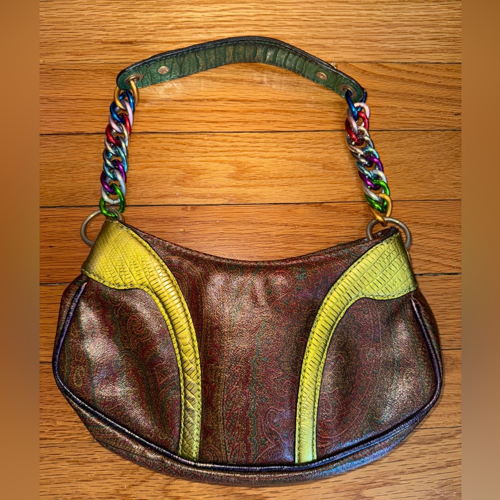 Etro Multicolor Paisley Print Coated Canvas and Leather Shoulder Bag Vintage - Picture 3 of 4